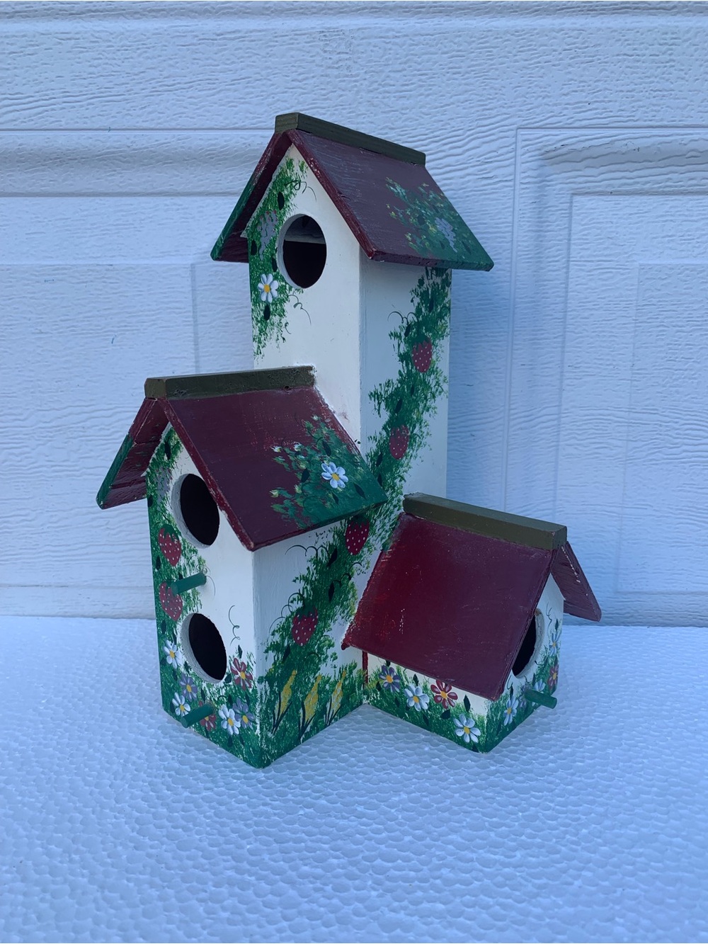 Multi-Hole Hand Painted Wooden Birdhouse Condo Cottagecore Strawberry Vine Villa